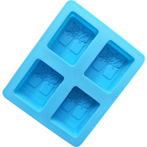 4 Cells Silicone Casting Die with Tree Pattern Soft Rectangular Nonstick Soap Cake Candle Stencils Tray for DIY Baking TN88