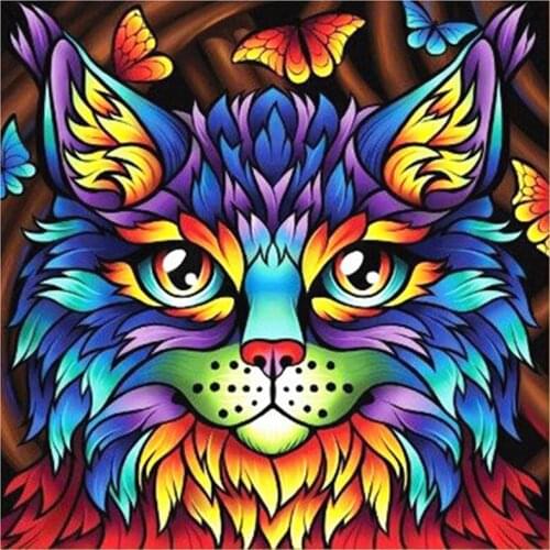 5D DIY Full Round Diamond Painting “Colorful Cat” 3D Embroidery Cross Stitch Rhinestone Mosaic Home Dector Gift Yc268