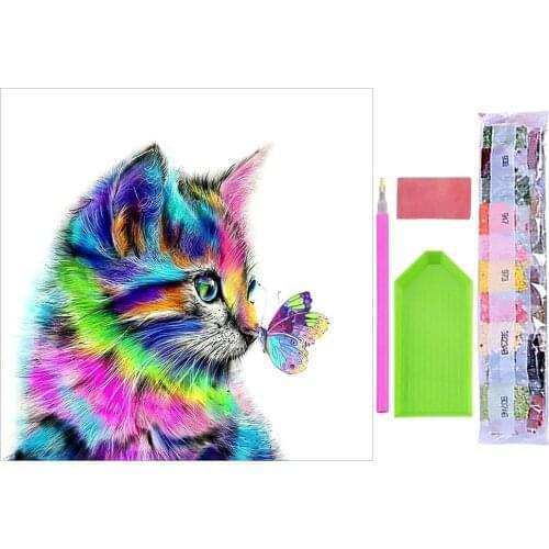DIY 5D Diamond Painting Full Drill Animal Batterfly On Colorful Cat Nose Embroidery Cross Stitch Art Craft DIY Home Decoration