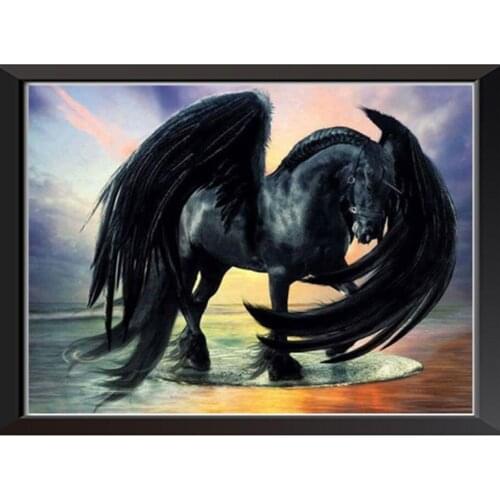Animal horse black wings Embroidery Diamond 5d Diy Diamond Painting cross Stitch kits full Square Round Diamond mosaic A485
