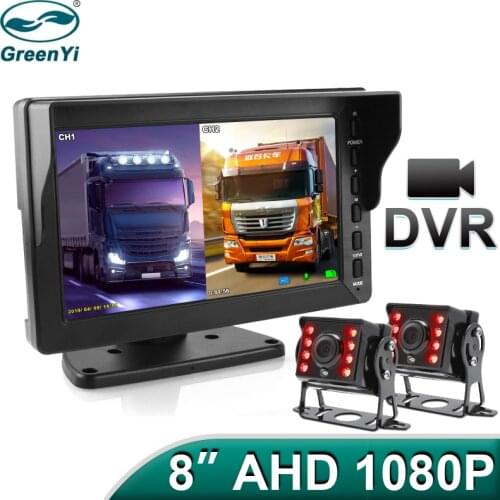 GreenYi 8 inch 1920x1080P DVR Recording IPS Screen Truck Vehicle AHD Monitor AHD IR Car Front/Rear View Camera