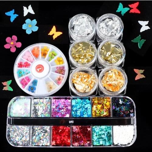 Butterfly Hybrid 3D Embossed Nail Sticker Flower Gold Silver Irregular Aluminum Nail Art Foil Paper Nails Decorations supplies