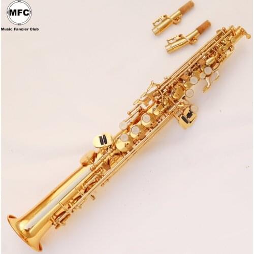 Free Shipping DHL Brand New MFC Straight Soprano Saxophone Mouthpiece Professional Gold Lacquered With Case Sax
