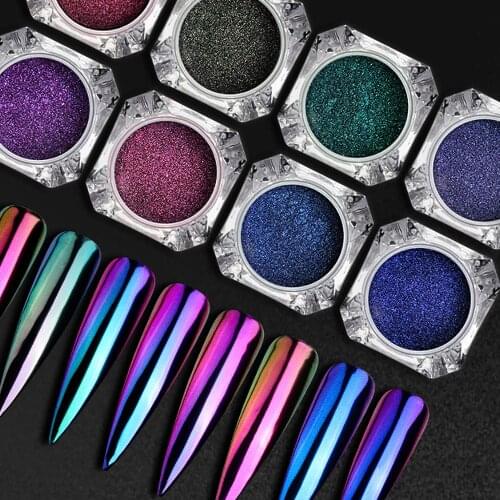 1 Box Nail Art Glitter Mirror Laser Powder 8 Colors Flash Glitter Rub Pigment Powder For DIY Nail Design Manicure Mirror Glitter