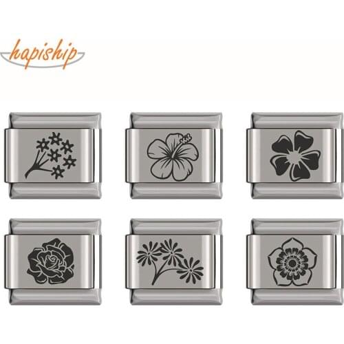 Hapiship 1Pcs 9mm Width Original Daisy Sweet Flower Charm Links Fit 9mm Bracelet Stainless Steel Jewelry Making DJ200