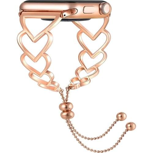 Heart Stainless steel Strap for Apple Watch Band SE 6 5 4 iWatch series 6 3 Bands 44/38mm Womens Jewelry Belt Bracelet Fhx-13bd