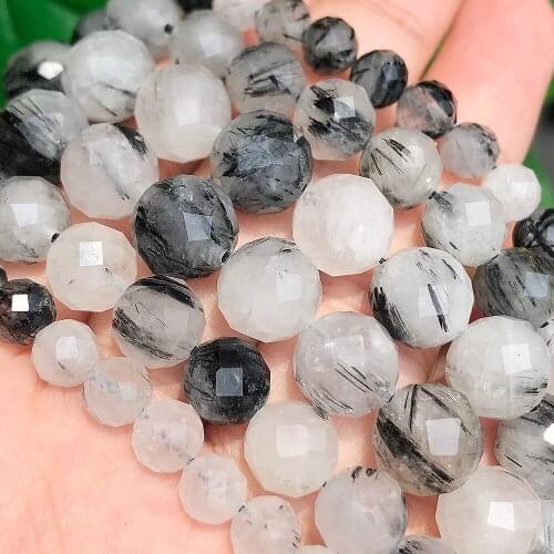 Faceted Natural Stone AAA Black Rutilated Quartzs Loose Spacer Beads For Jewelry Making Diy Bracelet 6mm 8mm 10mm 7.5