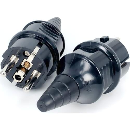 Black CE AC 250V 16A EU France Waterproof Schuko Power Plug 2p Elcectrical Cable French Connector Wired Adaptor Converter E-012