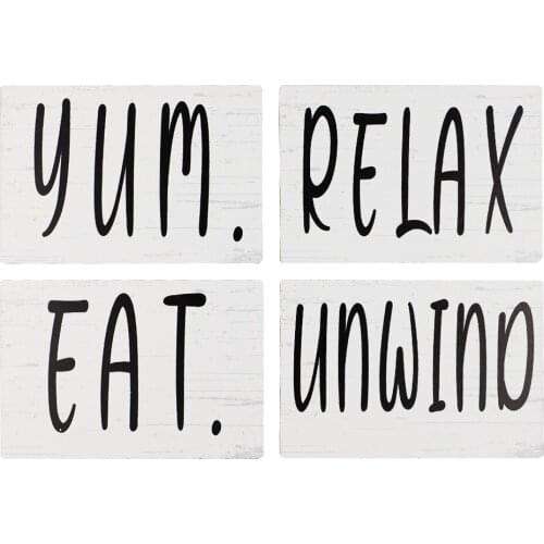 4PCS EAT Relax Unwind Wood Hanging Sign Kitchen Wall Decor Rustic Color Farmhouse Decor Wood Wall Plaque for Kitchen Wall Decor