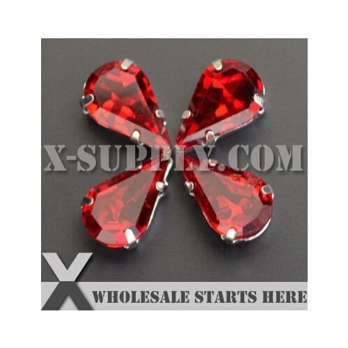 DHL Free Shipping Preset Mounted Crystal Rhinestone Pear/Tear Drop 8x13mm Lt.Siam in NICKEL Sew on Setting for Bag,Shoe