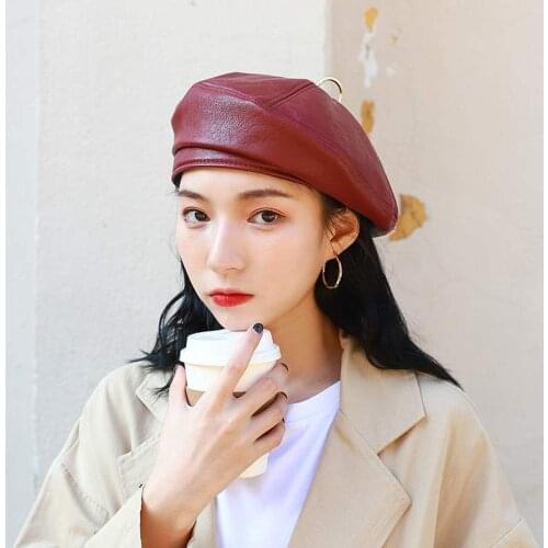 Designer PU Leather Brimless Beret for Women Fall Winter Boinas Hombre Luxury Painter Baret Cap French Octagonal Hats with Ring
