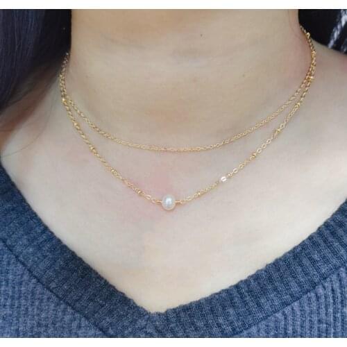 Double Layer Pearl Necklace Handmade Jewelry 14K Gold Filled Choker Pendants Boho Collier Perle Femme Collares Pearl Necklace