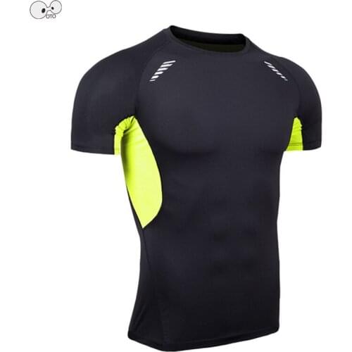 Breathable Mesh Patchwork Mens Short Sleeve Running Shirts Quick Dry Compression Fitness Soccer T-Shirt Gym Sportswear Clothing