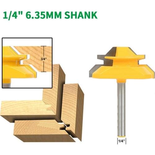 1PC 1/4" 6.35MM Shank Milling Cutter Wood Carving 45 Degree Medium Lock Miter Router Bit Wood Tenon Cutter for Woodworking Tools