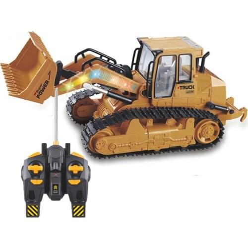 RC Bulldozer Truck with Light Construction Remote Control Crawler Vehicle Electric Engineering Simulation Model Toy for Children