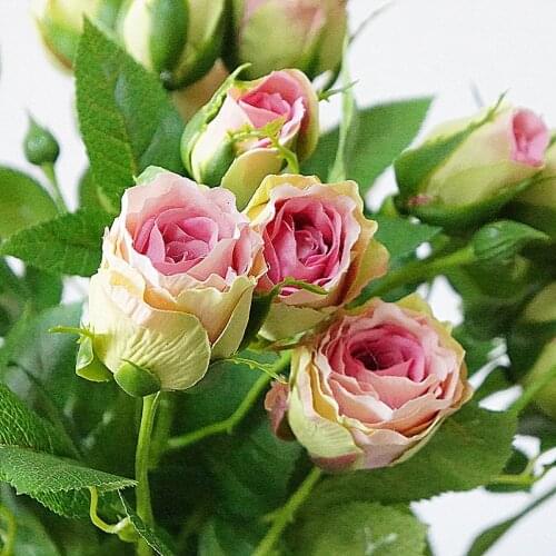 4 Heads Artificial Flowers Long Stem Wedding Decoration Silk Rose Fake Flowers Plastic Branches