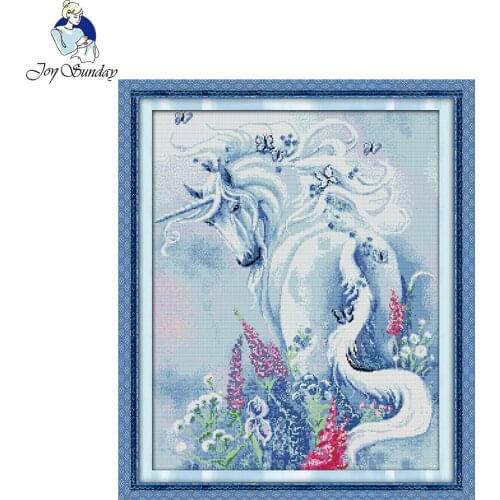 Joy Sunday 11CT 14CT Cross Stitch DIY Cross Stitch Kits for Embroidery Home Decor Needlework Free ship Unicorn Garden paintings