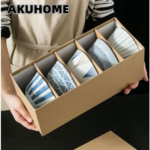 5 Inch Japanese-style Tableware Gift Box Reverse Mouth Bowl Underglaze Household Ceramic Set Tableware Gift