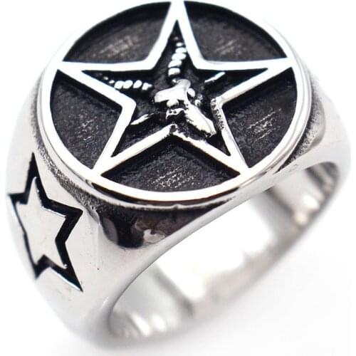 Stainless Steel Satan Goat Inverted Pentagram Ring Downward-pointing Pentagram Pentacle Baphomet Goat of Mendez Lucifer Satanism