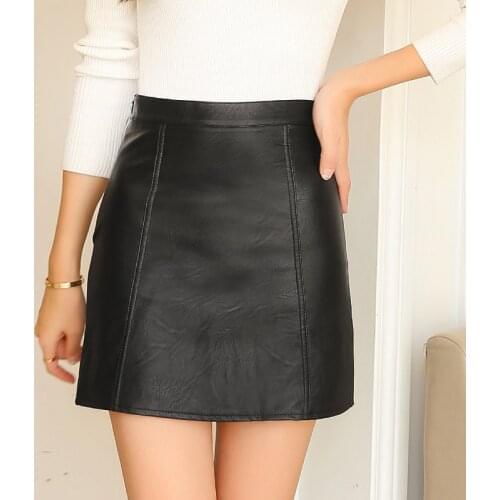 Autumn Winter Leather Skirt High Waist A- line Skirt Women Loose plus Size Pu Short Skirt Woman Skirts Faldas Jupe