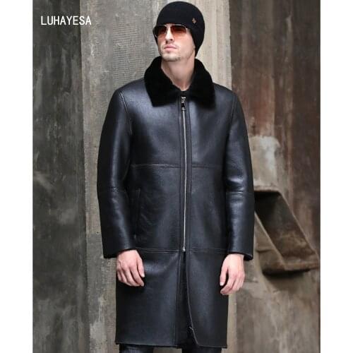 SANI Long Sheepskin Shearling Fur Jacket Men Winter Fur Coat Real Sheepskin Leather Genuine Suedue Thicken Long Fur Outwear