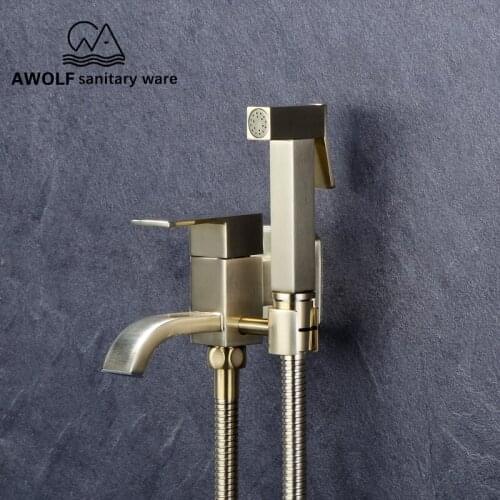 Brushed Gold Bidet Toilet Hand Held Bidet Sprayer Douche Kit Shattaf Solid Brass Square Shower Toilet Washing AP2216