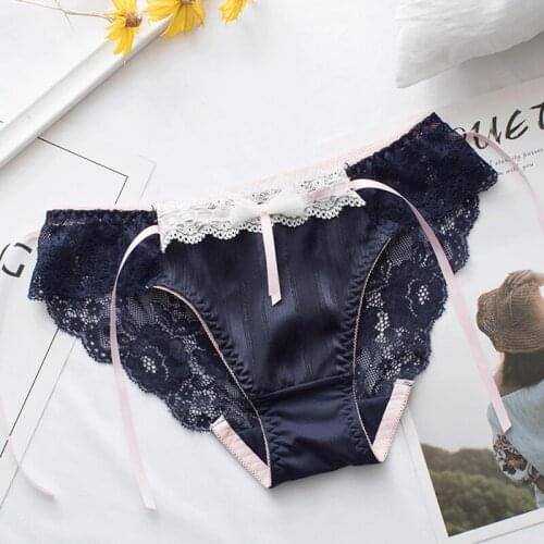 Japanese Ribbon Bow Girl Underpants Cute Low Waist Size Shorts Sweet Lace Cutout Sexy Briefs