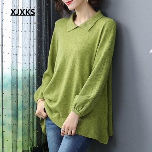 XJXKS Fashion lapel women spring thin sweater 2020 new loose plus size comfortable women wool sweater pullover