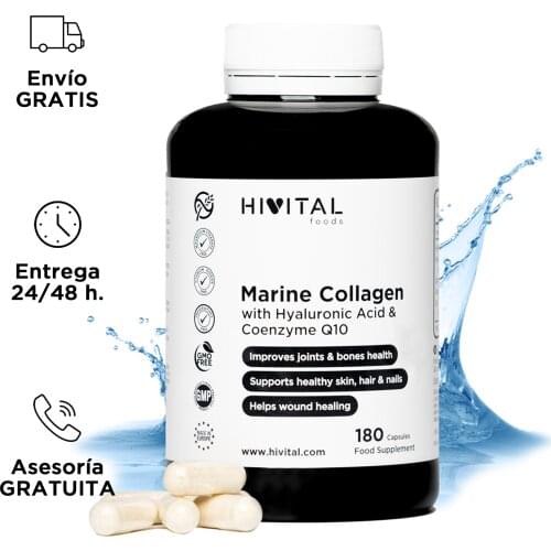 Marine Collagen with Hyaluronic Acid, Coenzyme Q10, Vitamin C and Zinc | 180 capsules (3 Month Supply) | Hydrolyzed Peptides that support healthy joints, cartilage, bones, skin, hair and nails