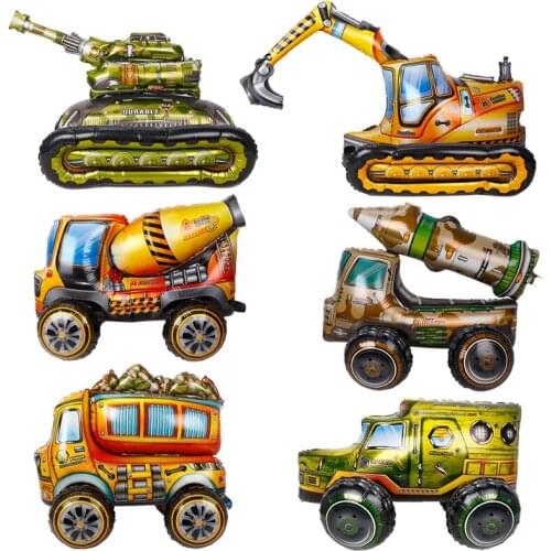 Cartoon Car Balloon 4D Excavator Mixer Truck Tank Car Foil Balloons Childrens Day Birthday Party Decorations Boys