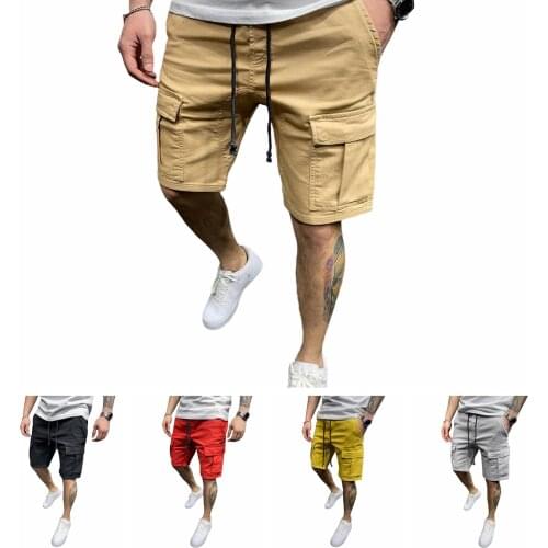 Men’s Casual Short Pants Fashion Solid Color Pocket Stitching Drawstring Mid-waist Sweatpants