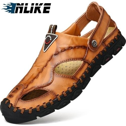 Big Size Men Sandals Genuine Leather Sandals Summer Sandals Men Breathable Flat Sandals