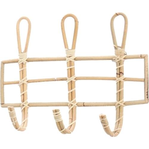 Q9QF Handmade Rattan Wall Hooks Kids Garments Organizer Rack Clothes Hat Hanging Holder Rattan Hanger Home Decoration
