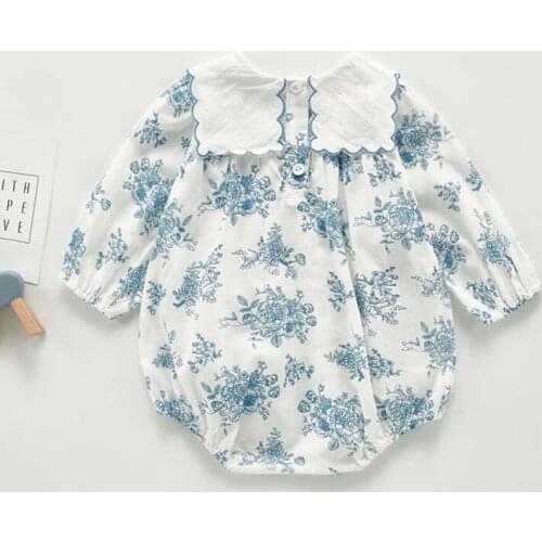 Newborn Baby Girl Clothes Autumn Kids Long Sleeve Cotton Floral Bodysuit Elegant Ruffles Jumpsuit One-piece
