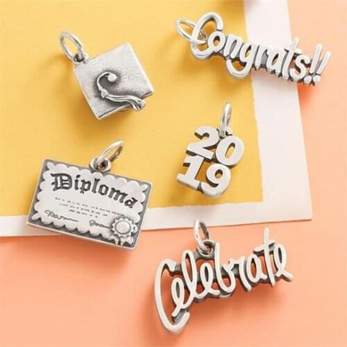 JUJIE School Series Pendant Stainless Steel Accessories Bracelet Necklace Book Pendant Silver Plating Charms DIY Jewelry Gifts