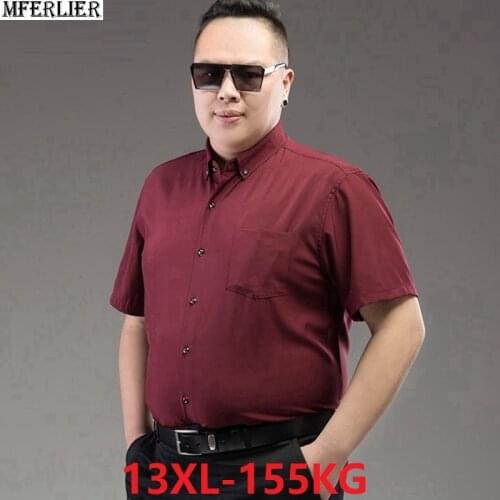 Men black formal wedding shirts shor sleeve plus size 9XL 10XL 12XL purple cotton Dress shirt office pocket 52 54 56 60 62 64 66