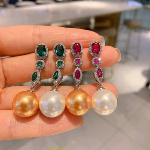 Funmode Gold Color Ball Shape Pearl Accessories Drop Earring Pendant Jewelry Brincos Wholesale FE356