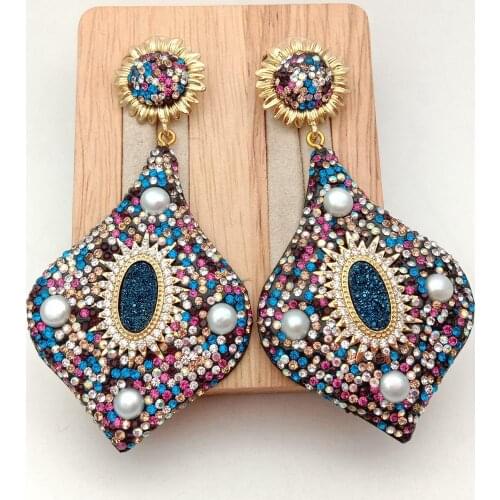 White Pearl blue titanium CZ Druzy Multi color Macacrsite Stud Earrings Big Earrings Exaggerated Creative Jewelry