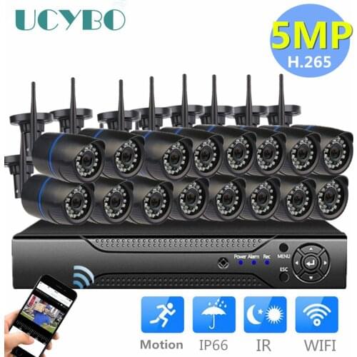 5mp wifi cctv system wireless ip camera nvr set 16CH 8CH 4CH H.265 video surveillance kit IR outdoor security camera system