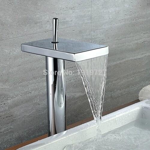 Vidric Newly Modern Style Solid Brass Hot And Cold Water Waterfall Spout Basin Mixer Tap Chrome Finish Bathroom Tall Vessel Fauc