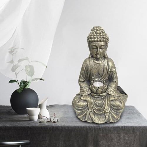 Buddha Statue Garden Ornament Zen Home Figurines Solar Light Sculpture Balcony Yard Patio Decor