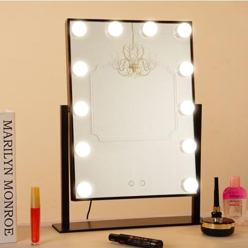 LED 12 Bulb Mirror Portable Princess Mirror Beauty Mirror Vanity Light 3 Color Makeup Mirror Adjustable Touch Screen