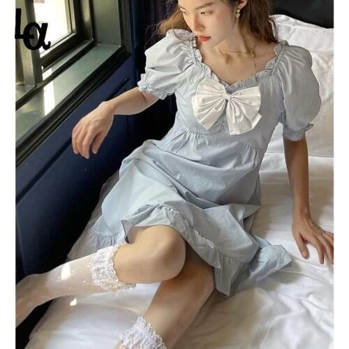 Luck A Summer Solid Elegant Dress Women Bow Harajuku Sweet Fit Chic Ruffles Cute Dress Casual Holiday Pretty Party Dress 2021