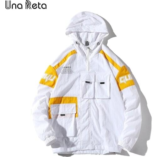 Una Reta Thin Man Jacket Casual Loose Harajuku Jacket Men With Hooded Spring Solid Plus Size Patchwork Mens Coat