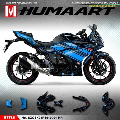 HUMAART Motorcycle Wrap Kit Vinyl Graphics Full Decals for GSX250R GSX 250 R 250R 2016 2017 2018 2019 2020, Blue