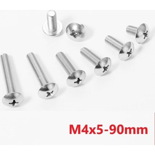 4mm Cross Recessed Truss Head Machine Screws M4 x5 6 8 70 80 90 Mushroom Big Flat Head Screw 304 Stainless Steel Philips Screw