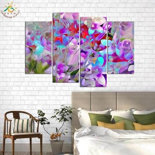 Colorful Crystal Flower Modern Art Prints Art Painting Canvas Pictures Home Decoration Wall Art Decor for Living Room 4 Panels