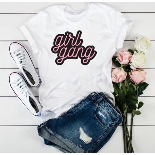 Women Girl Gang Power Letters Fashion Cute Ladies Graphic Top Tshirt Clothes T Tee Female Womens Shirt Clothing T-shirt