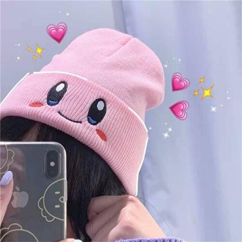 Anime Cartoon Eye Embroidery Elasticity Beanie Winter Keep Warm Girl Fashion New Autumn Crimping Women Knitted Hat Skull Cap