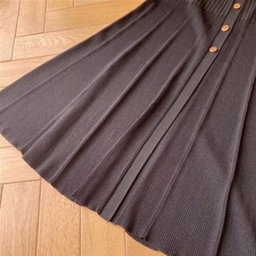 Women Dresses Spring Autumn Long Sleeve Mid-Calf Length V-Neck Solid Elegant High Street Chic Fashion S